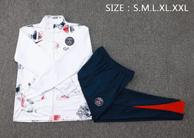 A753# 2024/25 PS G White with red and navy blue stripe full zipper jacket tracksuit