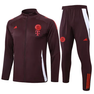 A747# 2024/25 Bayern brown with white stripe full zipper jacket tracksuit