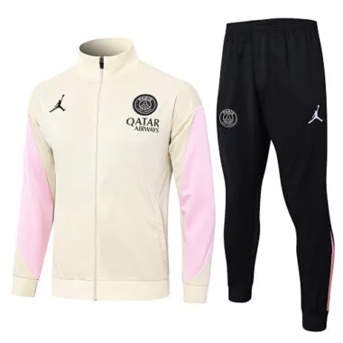 A744# 2024/25 PS G Jrdan beige with pink full zipper jacket tracksuit