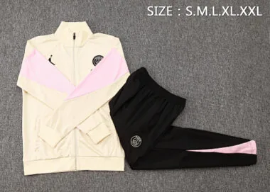 A744# 2024/25 PS G Jrdan beige with pink full zipper jacket tracksuit