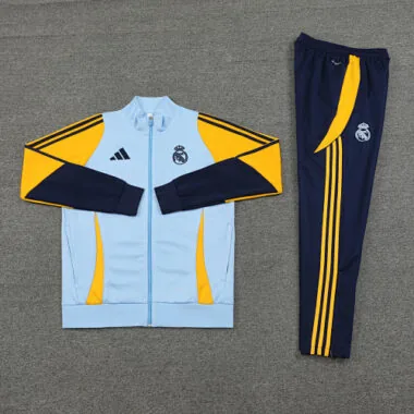 24-25 Real Madrid light blue with yellow and navy blue arms full zipper jacket tracksuit