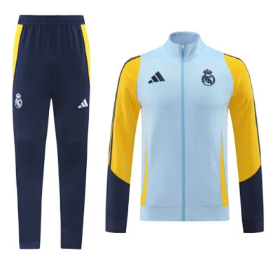 24-25 Real Madrid light blue with yellow and navy blue arms full zipper jacket tracksuit