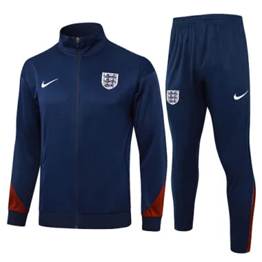 A735# 2024/25 England navy blue with dark red stripe full zipper jacket tracksuit
