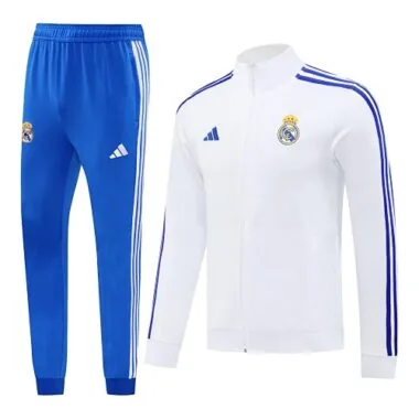 2024/25 Real Madrid white with blue stripe full zipper jacket tracksuit