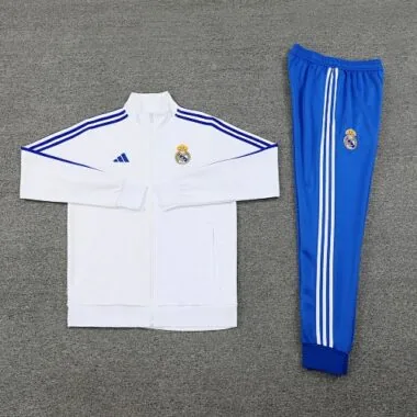 2024/25 Real Madrid white with blue stripe full zipper jacket tracksuit