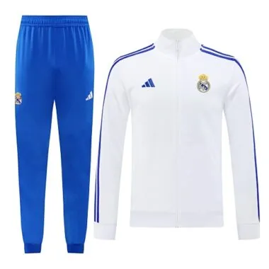 2024/25 Real Madrid white with blue stripe full zipper jacket tracksuit