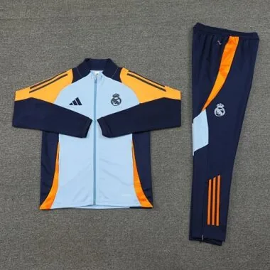 2024/25 Real Madrid light blue with yellow and navy blue stripe full zipper jacket tracksuit