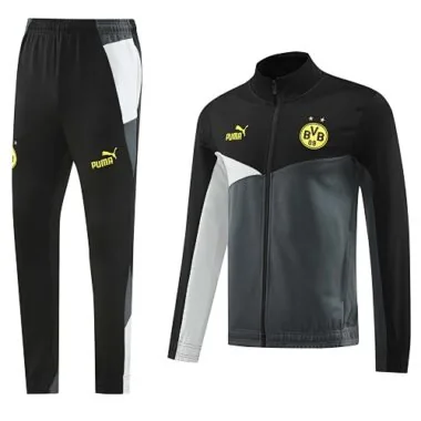 2024/25 Dortmund black with gray and white stripe full zipper jacket tracksuit