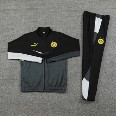 2024/25 Dortmund black with gray and white stripe full zipper jacket tracksuit