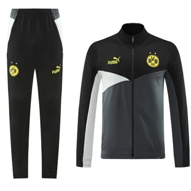 2024/25 Dortmund black with gray and white stripe full zipper jacket tracksuit