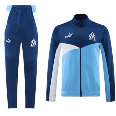2024/25 Marseille navy blue with light blue and white stripe full zipper jacket tracksuit