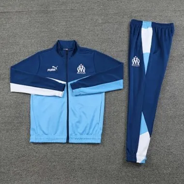 2024/25 Marseille navy blue with light blue and white stripe full zipper jacket tracksuit