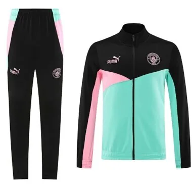24-25 Man City black with green and pink stripe full zipper jacket tracksuit