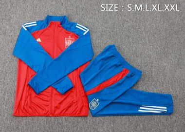 A732# 2024/25 Spain red with blue full zipper jacket tracksuit