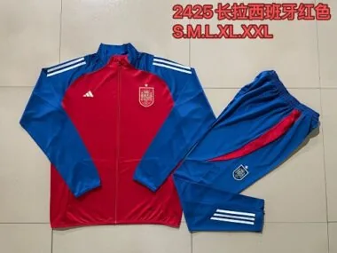 A732# 2024/25 Spain red with blue full zipper jacket tracksuit