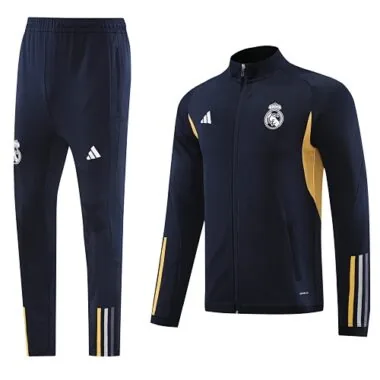 23-24 Real Madrid navy blue with yellow stripe soccer jacket tracksuit size S-2XL