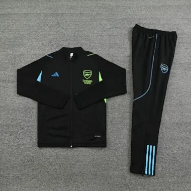 23-24 Arsenal black with green and blue stripe soccer jacket tracksuit size S-2XL