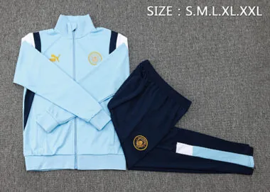 A701# 23-24 Man City light blue with navy blue and white soccer jacket tracksuit size S-2XL