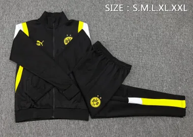A698# 23-24 Dortmund black with yellow and white soccer jacket tracksuit size S-2XL