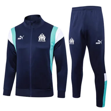A692# 23-24 Marseille navy blue with blue and white stripe soccer jacket tracksuit size S-2XL