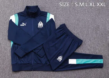 A692# 23-24 Marseille navy blue with blue and white stripe soccer jacket tracksuit size S-2XL