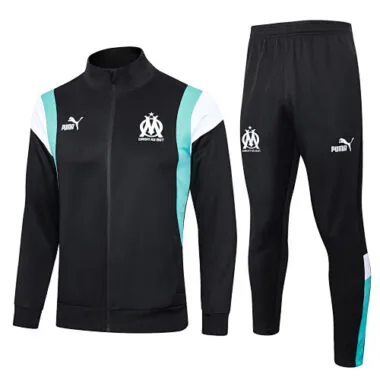 A690# 23-24 Marseille black with blue and white stripe soccer jacket tracksuit size S-2XL
