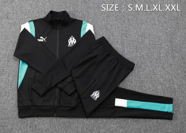 A690# 23-24 Marseille black with blue and white stripe soccer jacket tracksuit size S-2XL