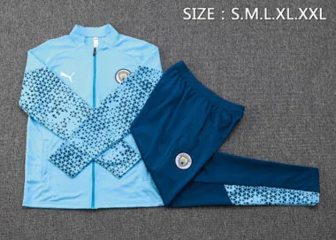 A687# 23-24 Man City light blue with navy blue pants soccer jacket tracksuit size S-2XL