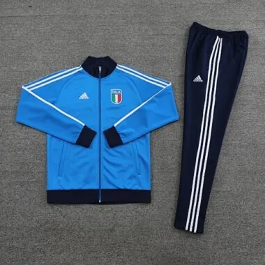 2022 Italy sky blue with navy blue stripe full zipper jacket tracksuit size S~2XL