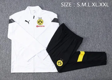 22-23 Dortmund white with black full zipper jacket tracksuit size S-2XL
