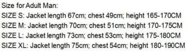 jacket tracksuits size chart ref