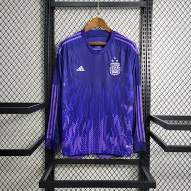 2022 Long Sleeved 3 Stars Argentina Away S-XXL Cheap Soccer Jerseys
