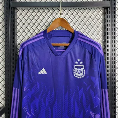 2022 Long Sleeved 3 Stars Argentina Away S-XXL Cheap Soccer Jerseys