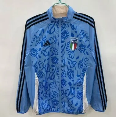 25-26 Italy Blue&Beige Trench Coat Reversible Windbreaker Double-Sides Jacket