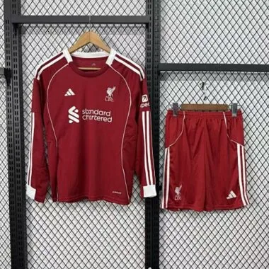 25-26 Kids Liverpool Home Long Sleeve Kit Cheap Football Jersey Wholesale Yupoo