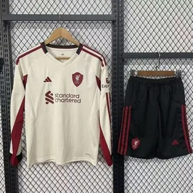 25-26 Kids Liverpool Away Long Sleeve Kit Cheap Football Jersey Wholesale Yupoo