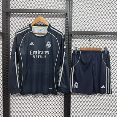 25-26 Kids Real Madrid Away Long Sleeve Kits Cheap Football Jersey Wholesale Yupoo