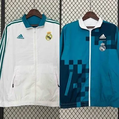 23-24 Real Madrid Trench Coat Reversible White&Blue Double-Sides Jacket