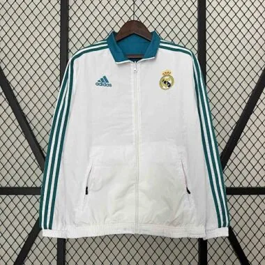 Chaqueta tipo gabardina reversible del Real Madrid 23-24, blanca y azul, con dos caras