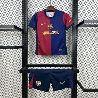 25-26 Kids Barcelona Home x Travis Scott Soccer Jersey
