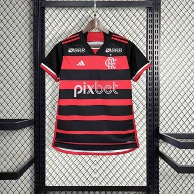 24-25 Flamengo Home Kit Woman Shirt With All Sponsor
