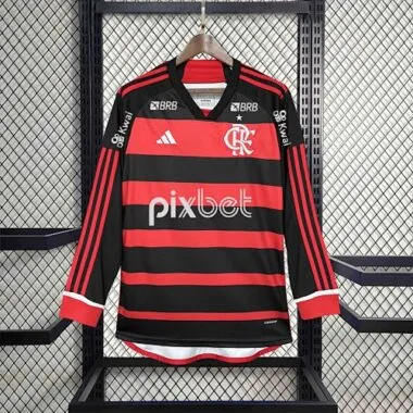 24-25 Flamengo Home Kit Long Sleeve with All Sponsor
