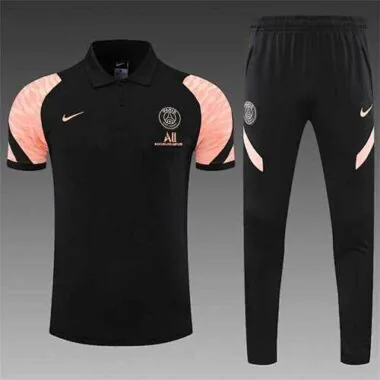 PSG-poloshirt met zwarte en roze mouwen