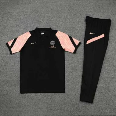 PSG-poloshirt met zwarte en roze mouwen