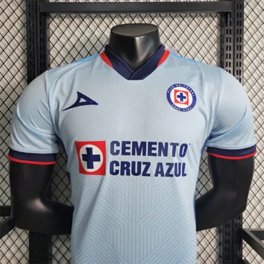 Camisa de futebol do Cruz Azul, versão jogador, equipamento azul-claro para jogos fora de casa, 23-24, Yupoo