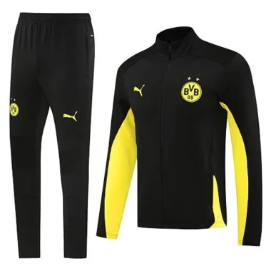24-25 Dortmund black with yellow stripe full zipper jacket tracksuit