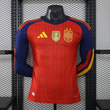 2026 Player Spain Home Long Sleeve Kit Two Stars S-4XL Cheap Football Jersey Wholesale Yupoo